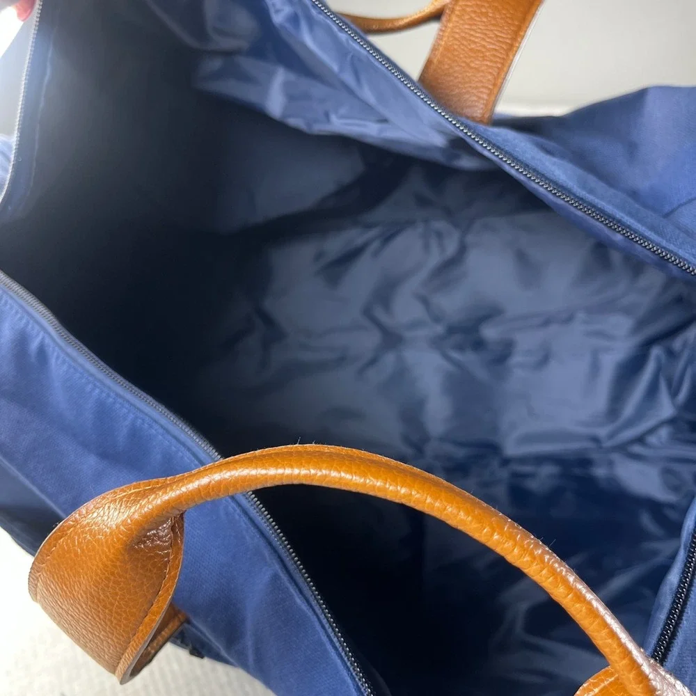 Tommy Bahama Mens Navy Blue Canvas Duffel Weekender Bag with Tan Accents